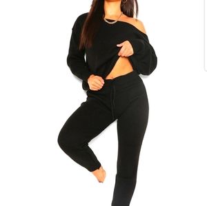 2 piece Knitted Slash Neck Joggers